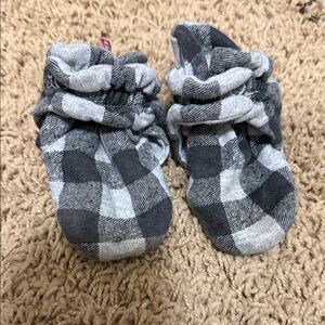 Baby Plaid Walker Booties - Black & Gray Soft Slip-On